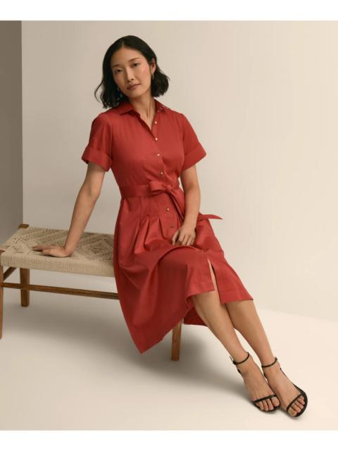 Brooks Brothers Cotton Sateen Short-Sleeve Belted Shirt Dress