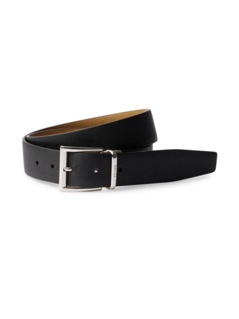 Prada Men's Saffiano Leather Reversible Belt - Black