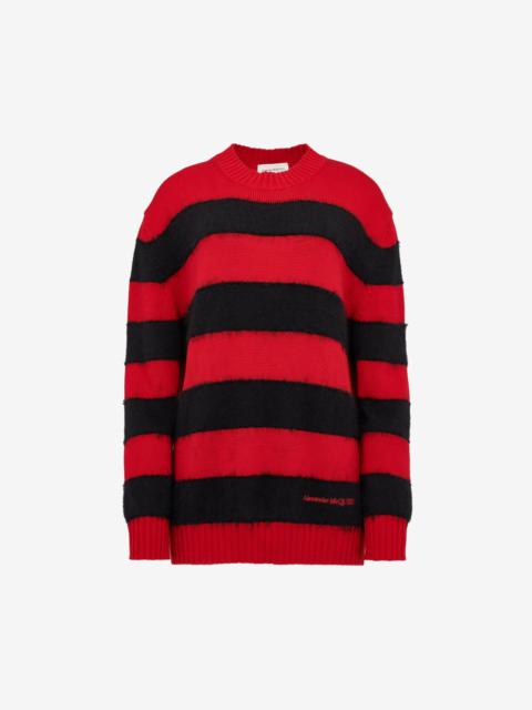 Alexander McQueen Women's Striped Crew-neck Jumper in Red/black