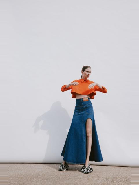 A.W.A.K.E. MODE FLARED BACK TO FRONT SKIRT WITH CUTOUT CLASSIC BLUE WASH