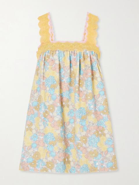 Chloé Pleated Lace-trimmed Floral-print Cotton-terry Mini Dress