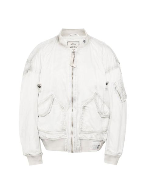 drop-shoulder distressed-effect bomber jacket