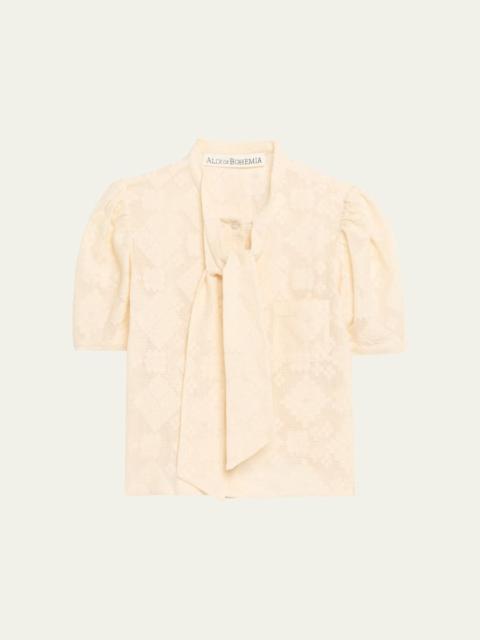 ALIX OF BOHEMIA Chance Eyelet Tie-Neck Top