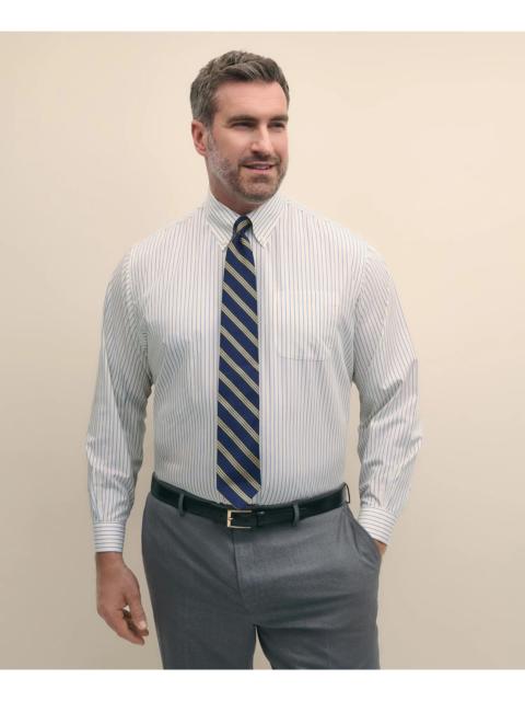 Brooks Brothers Big & Tall Stretch Cotton Non-Iron Pinpoint Polo Button Down Collar, Track Stripe Dress Shirt