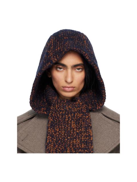 Dries Van Noten Navy Hooded Wool Scarf