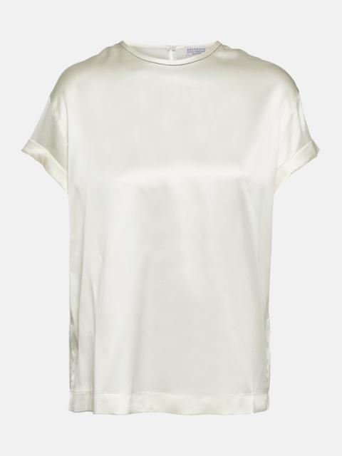 Brunello Cucinelli Silk-blend satin T-shirt