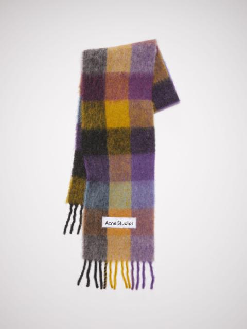 Mohair checked scarf - Anthracite grey/yellow/purple