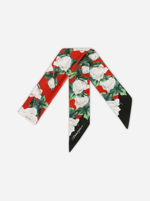 Dolce & Gabbana Twill headscarf with white rose print