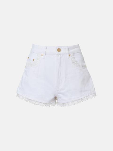 GANNI Lace-trimmed denim shorts