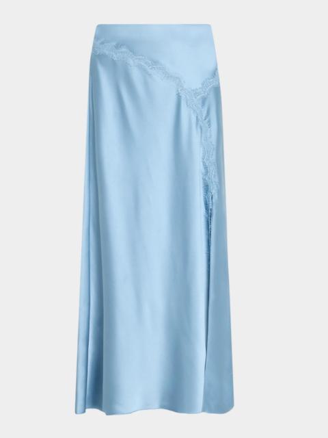 TANYA TAYLOR Bethany Lace-Trim Satin Midi Skirt