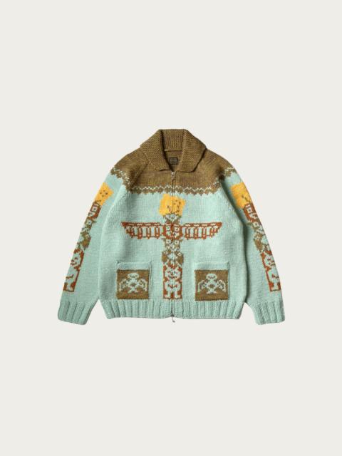 Kapital Hand Knit PECKISH TOTEM POLE ZIP Cardigan - Sax