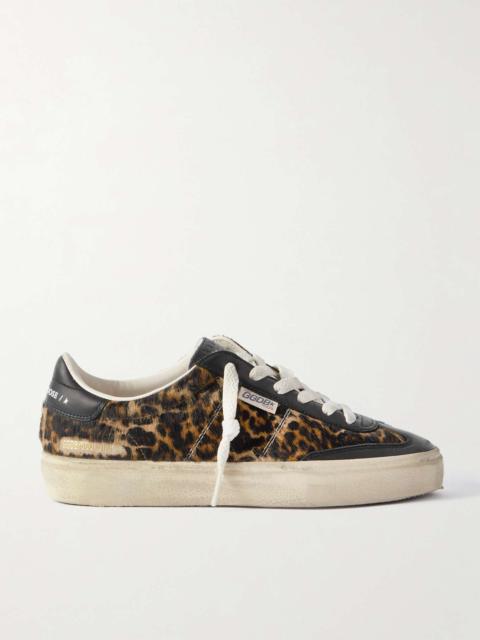 Soul-Star distressed leather-trimmed leopard-print calf hair sneakers