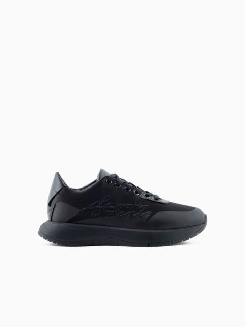 EMPORIO ARMANI Nylon sneakers with Travel Essentials signature logo embroidery