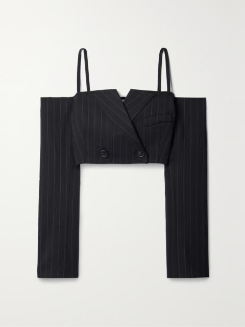 Monse Cropped Cold-shoulder Pinstriped Wool-blend Twill Jacket