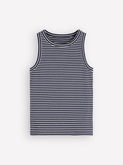 BODEN Ribbed Cotton Tank-Navy & Ivory Stripe