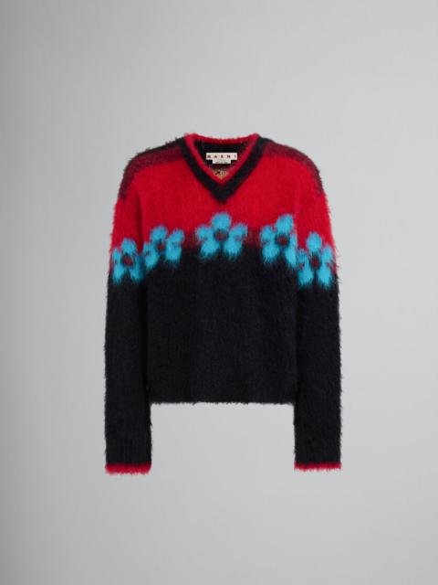 BLACK MOHAIR JUMPER WITH FLOWERS