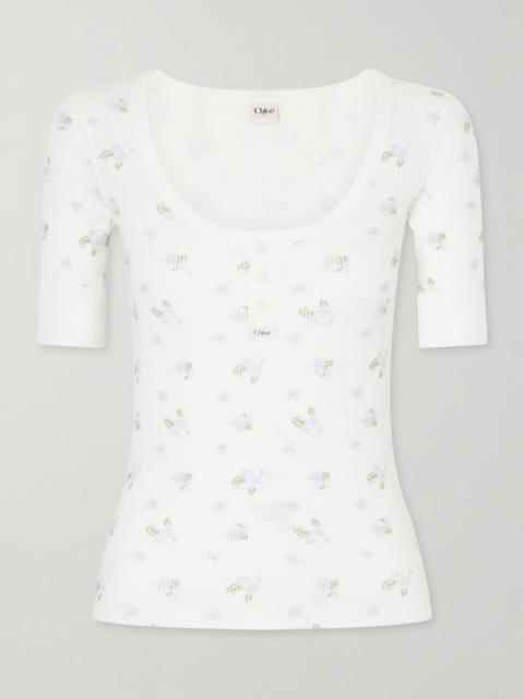 Chloé Floral-print Waffle-knit Cotton-jersey T-shirt