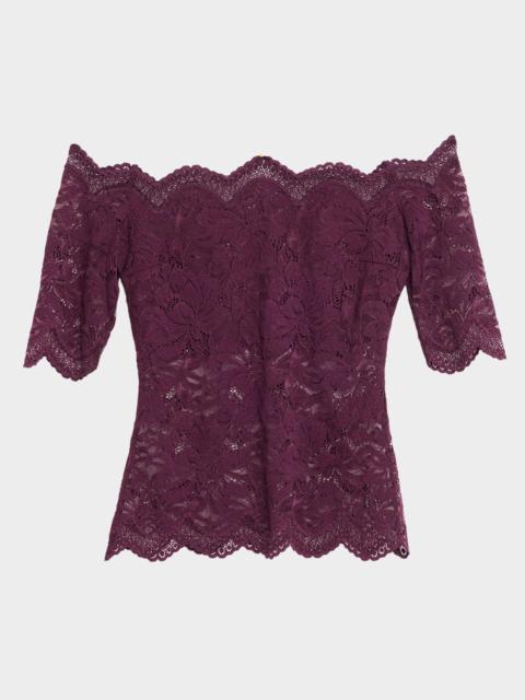 rabanne Off-The-Shoulder Lace Elbow-Sleeve Top