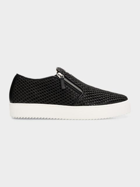 Giuseppe Zanotti Men's Mesh & Leather Double-Zip Sneakers