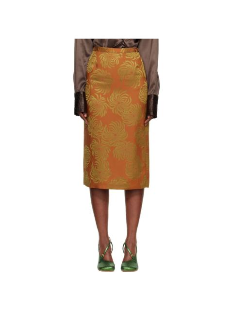 Dries Van Noten Orange & Gold Double Dye Jacquard Midi Skirt