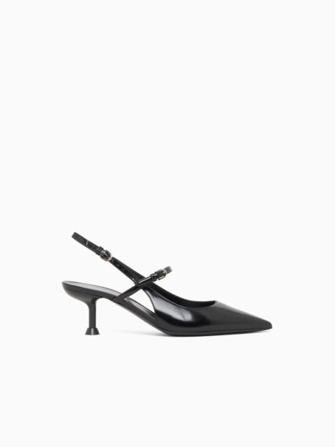 EMPORIO ARMANI SHINY POLISHED LEATHER SLINGBACK COURT SHOES