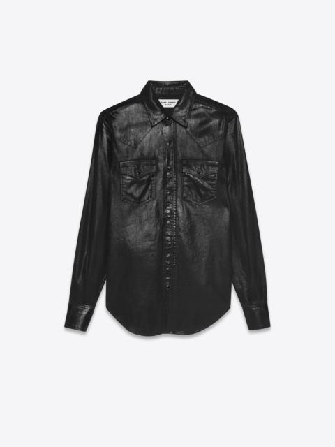 SAINT LAURENT classic western shirt in black vinyl denim