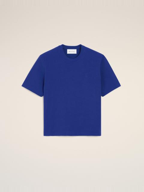 AMI Paris BLUE COTTON T-SHIRT WITH EMBOSSED AMI DE COEUR