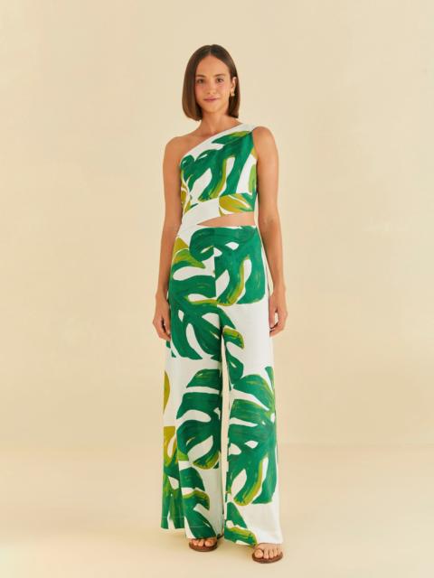 FARM RIO White Monstera One Shoulder Jumpsuit
