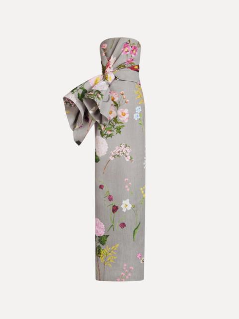 Oscar de la Renta MIXED BOTANICAL DRAPE-DETAILED FAILLE GOWN