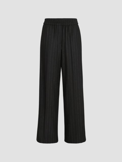 Brunello Cucinelli Women's Comfort Virgin Wool Dazzling Chalk Stripe Loose Track Trousers - Blue