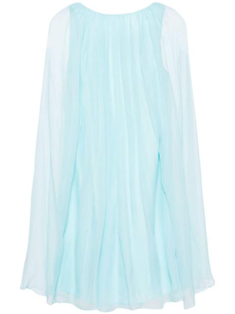 sheer-overlay silk cape dress
