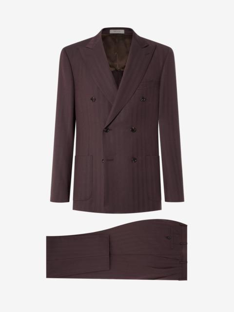 CORNELIANI Brown naturally stretch pure 130’s wool suit with herringbone pattern