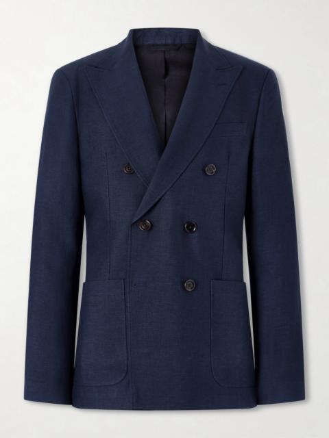 Oliver Spencer Double-Breasted Linen, Virgin Wool and Cotton-Blend Suit Jacket