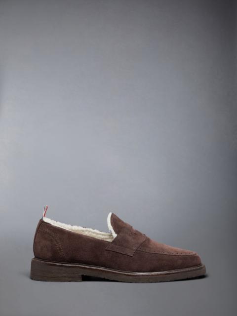 Thom Browne Suede Crepe Sole Shearling Penny Loafer