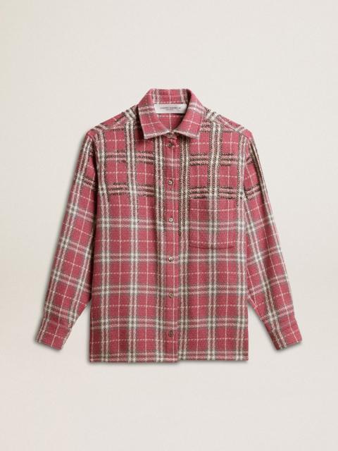 Boxy fit shirt with pink, sand and gray check embroidery