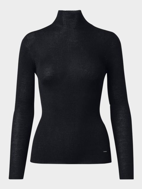 AKRIS Cashmere-Silk Fine Ribbed Knit Pullover
