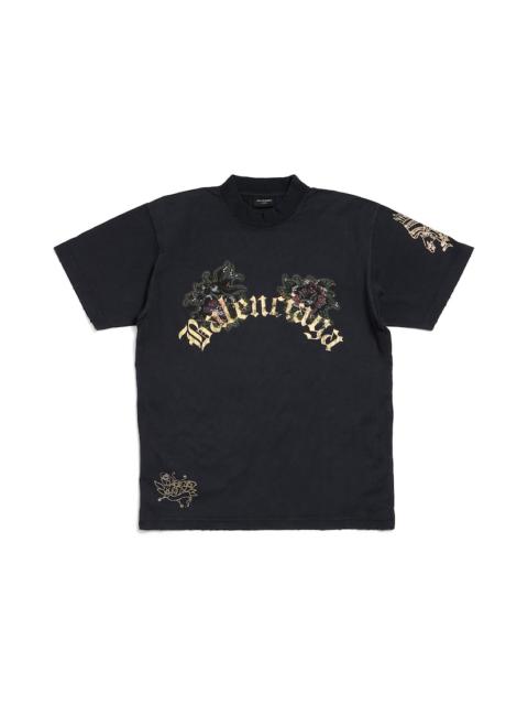 BALENCIAGA Women's Tacky Tatoo T-shirt Small Fit in Black Faded