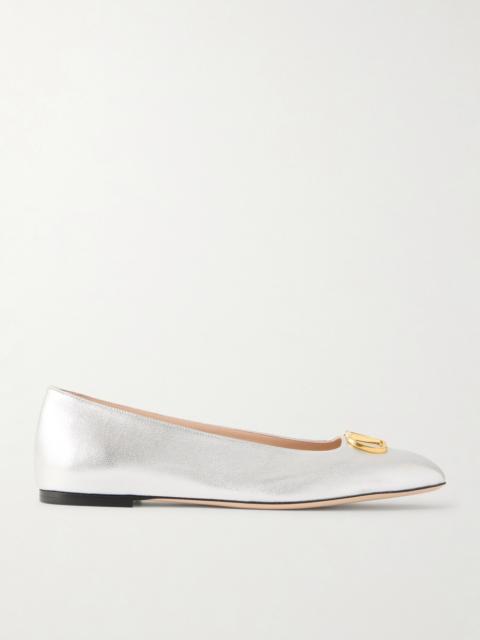 Valentino Vlogo Metallic Leather Ballet Flats