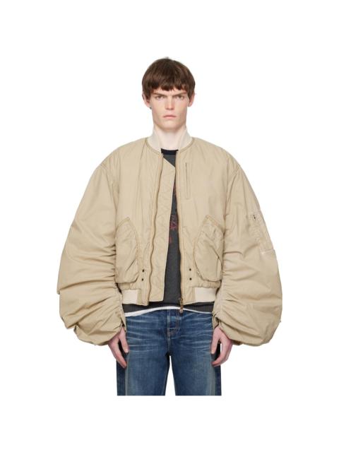 We11done Beige Washed Nylon Bomber Jacket