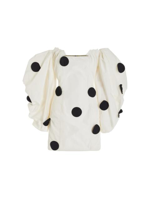 JACQUEMUS Puff-Sleeve Off-The-Shoulder Dot-Embellished Taffeta Mini Dress black/white