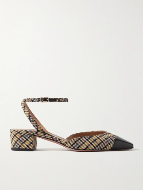 AQUAZZURA French Flirt 35 Leather-trimmed Checked Houndstooth Woven Pumps