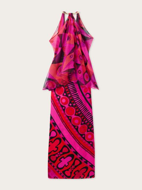 PUCCI OCCHI PRINT SATIN AND CHIFFON DRESS