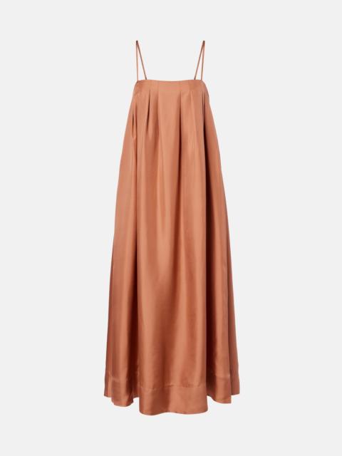 ASCENO Heather pleated silk twill maxi dress