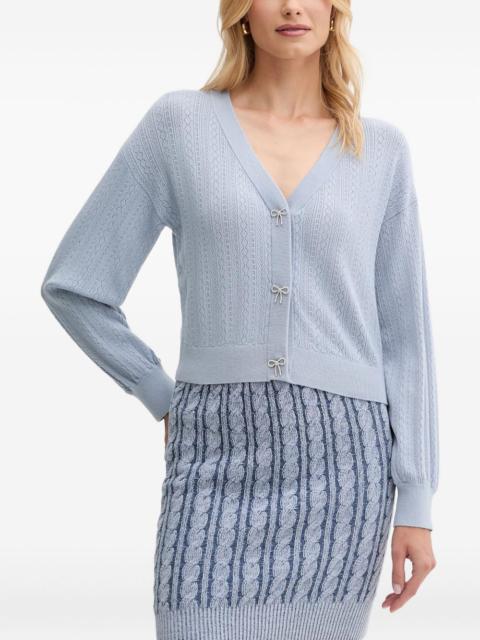 GUESS USA bow-buttons pointelle-knit cardigan