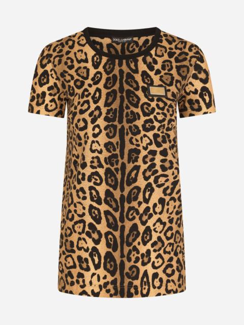 Dolce & Gabbana Short-sleeved leopard-print jersey T-shirt