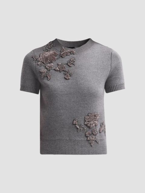 Oscar de la Renta Women's Beaded Floral Wool Sweater - Melange Grey