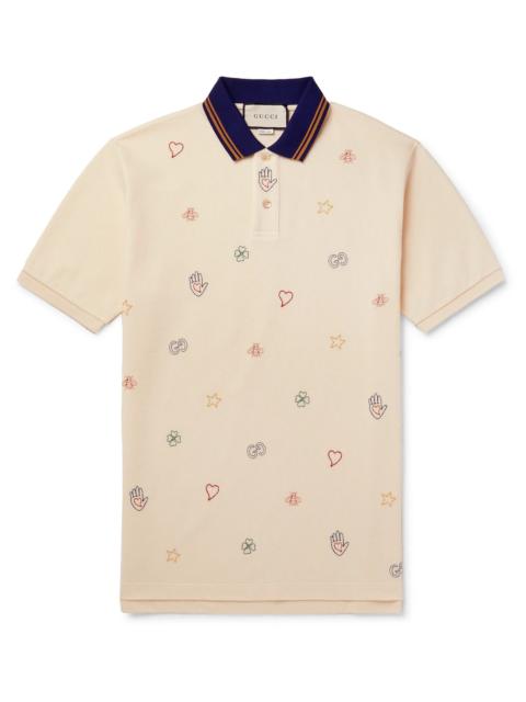 GUCCI Embroidered Stretch-Cotton Piqué Polo Shirt