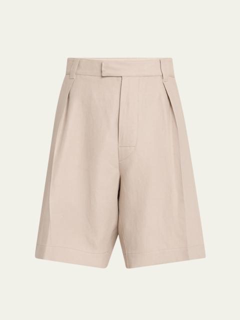 Loro Piana Men's Reinga Linen Pleated Bermuda Shorts