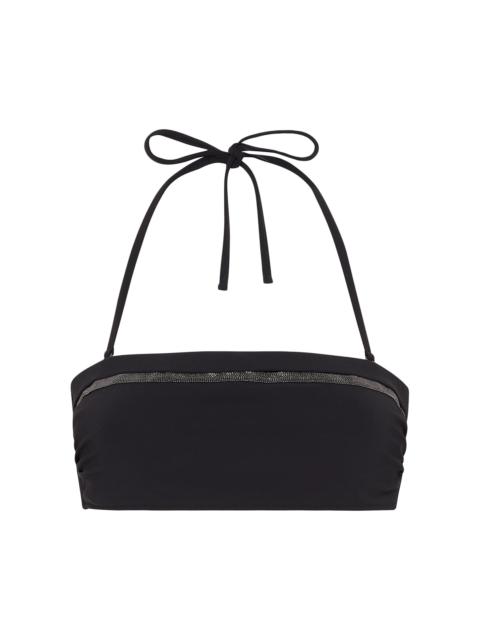 Brunello Cucinelli Women's Techno Jersey Bandeau Bikini Top with Monili - Black