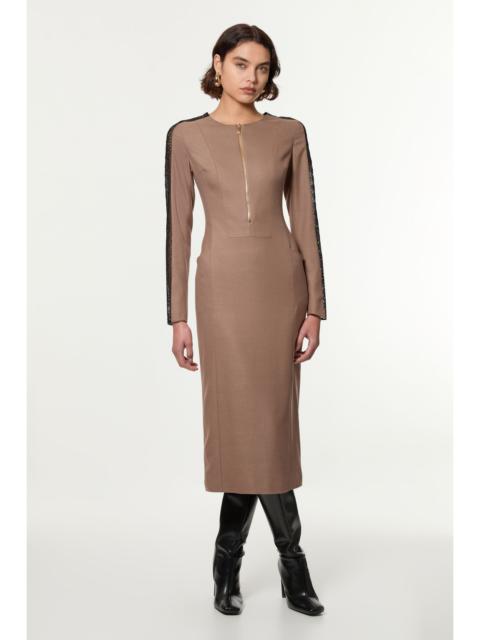 KAREN MILLEN Tall Tailored Twill Lace Mix Zip Front Midi Dress